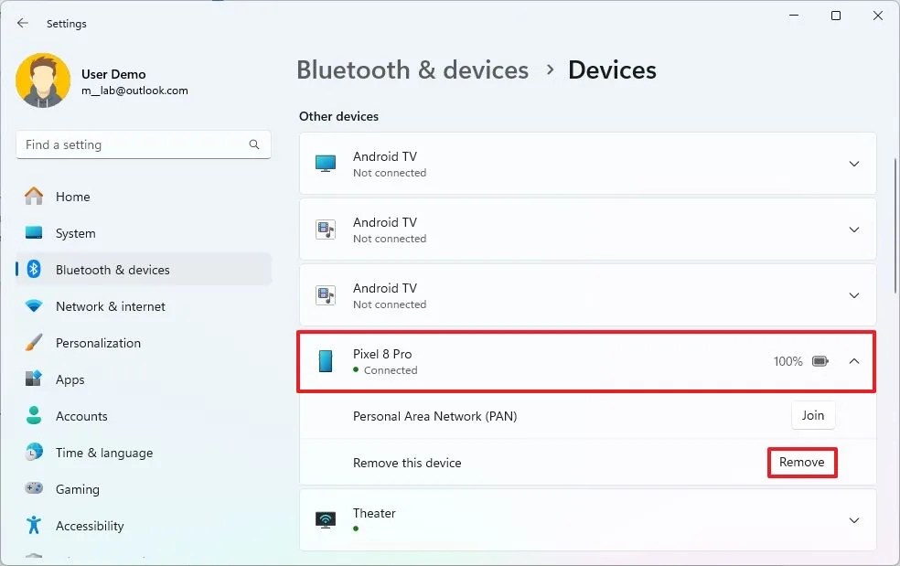 Remove Android Bluetooth connection