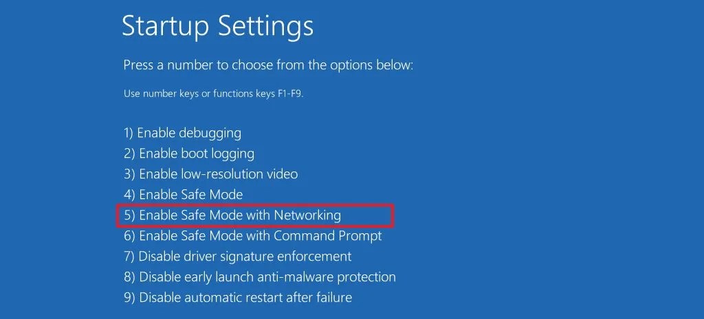 WinRE enable Safe Mode with Networking