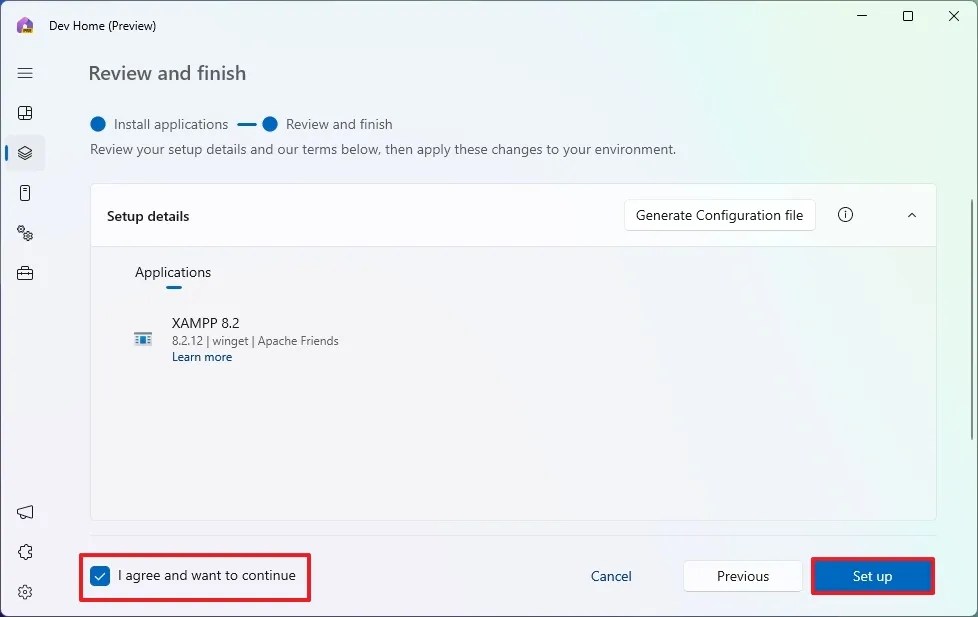 Dev Home install XAMPP