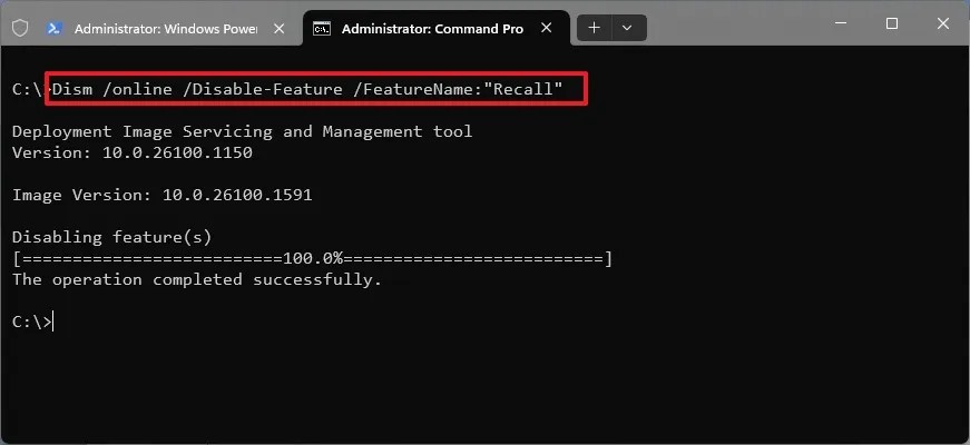 Command Prompt uninstall Windows Recall