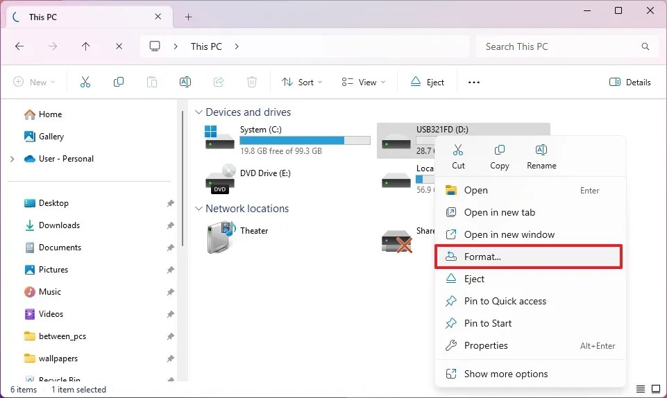 File Explorer Format option