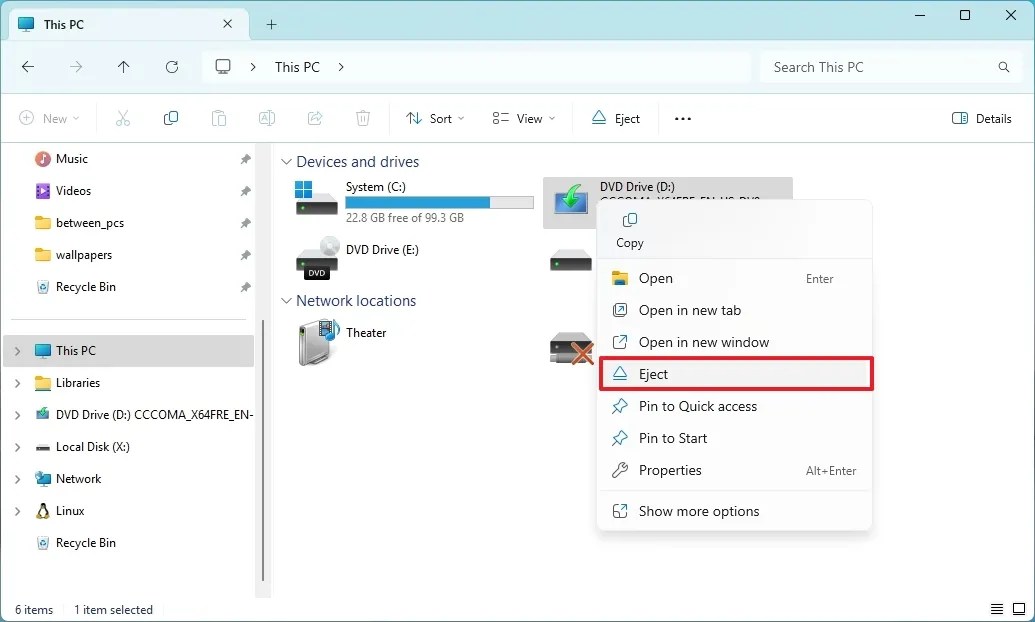 File Explorer unmount ISO