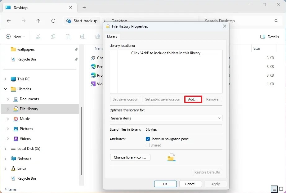 New library add folder location