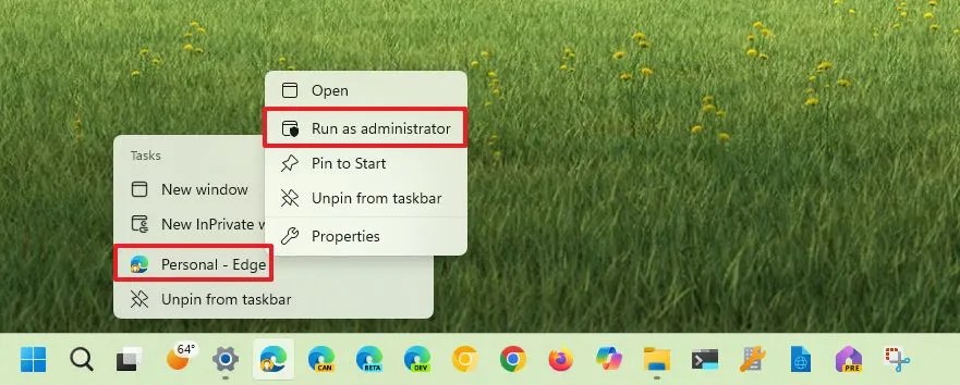 Taskbar launch app as administrator