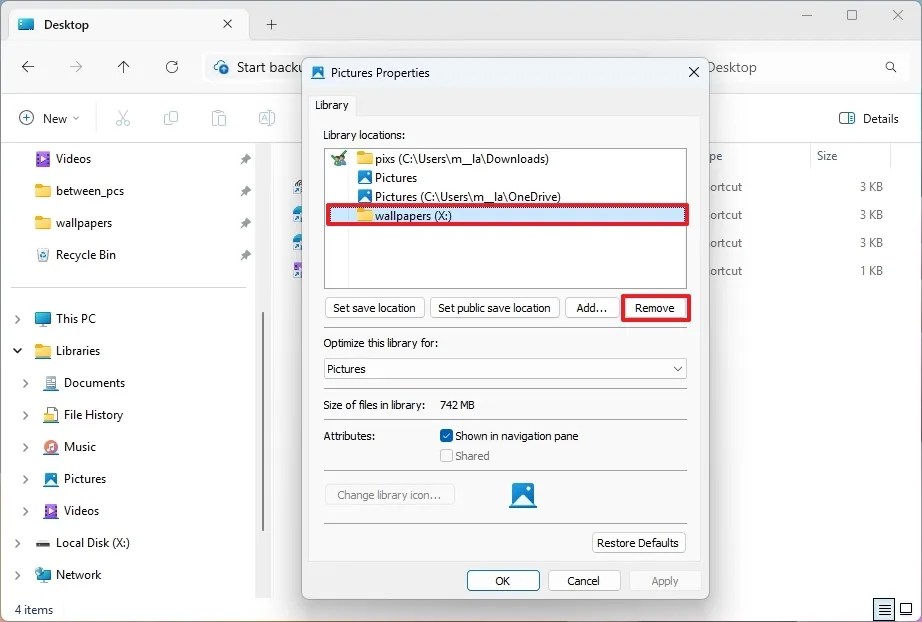 Remove folder from library