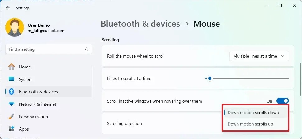 Windows 11 Settings change scrolling direction