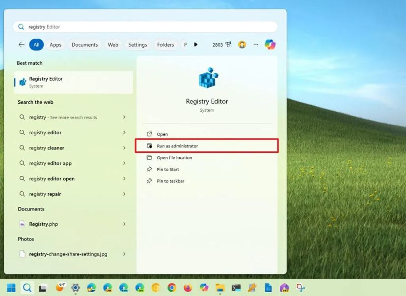 Windows Search Run as administrator option
