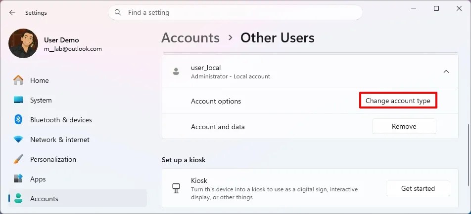 Windows 11 change account type
