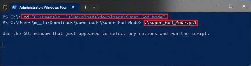 PowerShell run Super God Mode script
