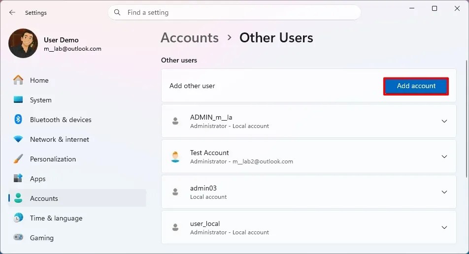 Windows 11 add new account