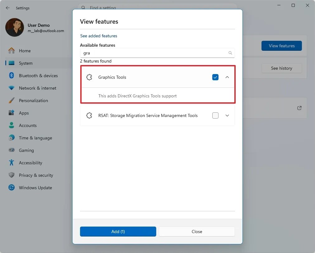 Windows 11 install optional features