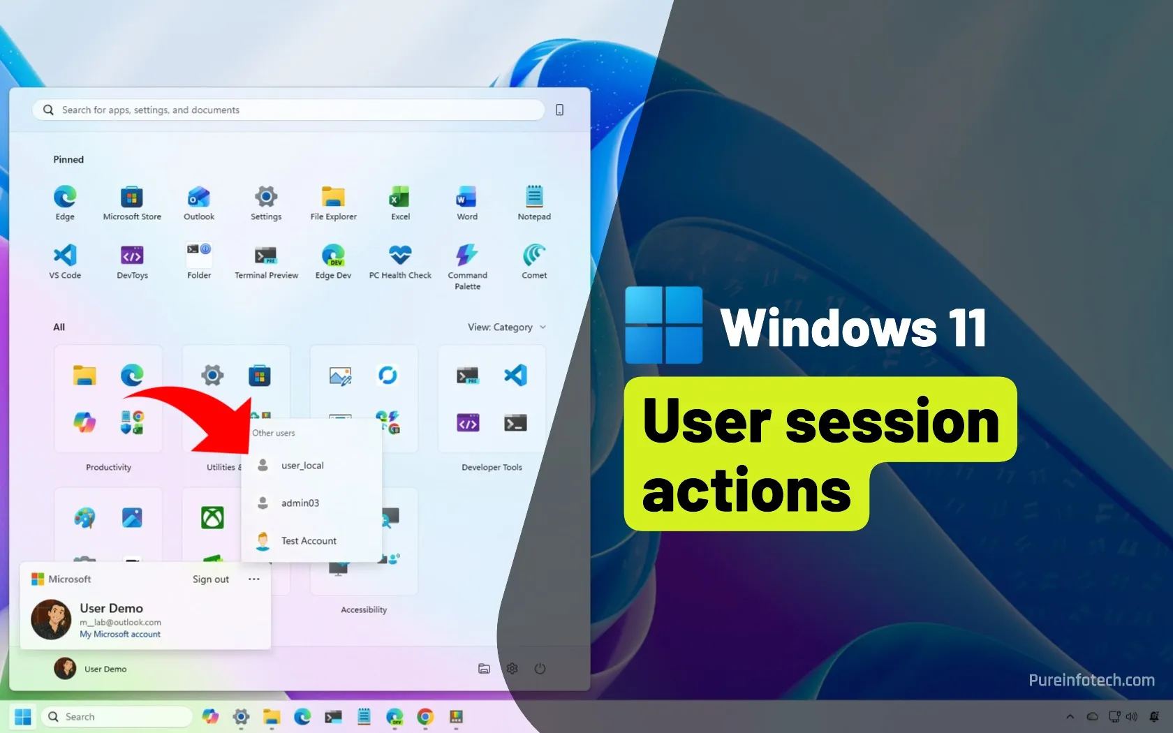 Windows 11 user session actions