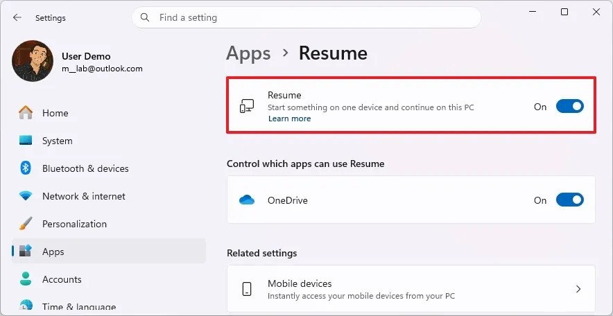 Windows 11 enable Resume