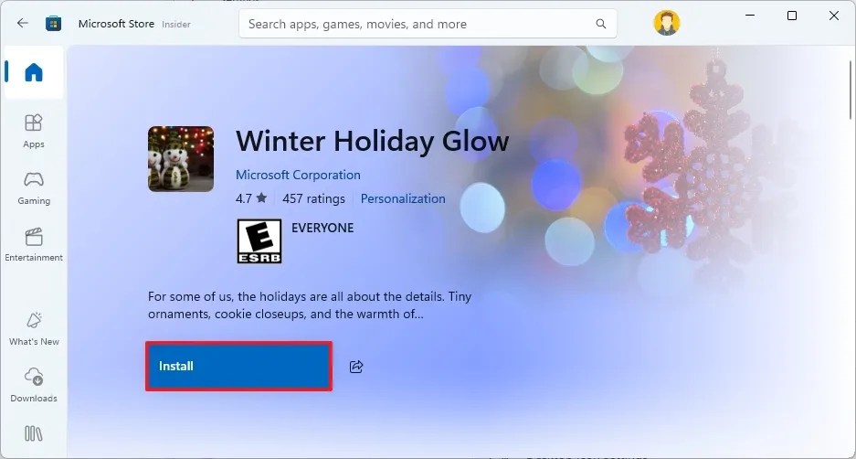 Tema de instalação da Microsoft Store