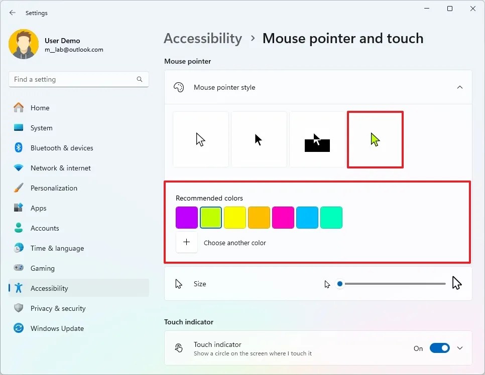 Windows 11 Mouse pointer colors