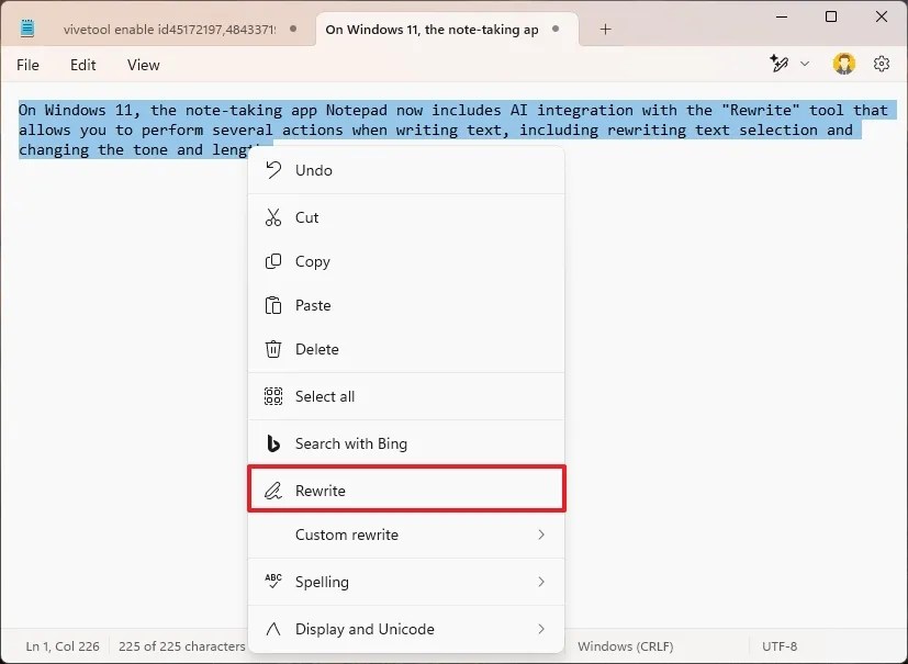 Notepad Rewrite option