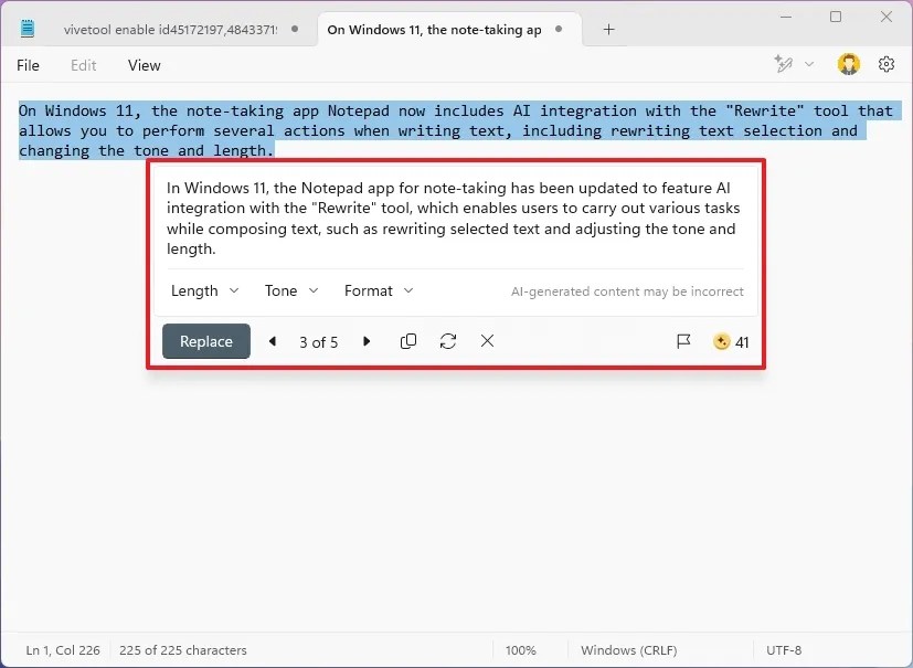 Rewrite AI UI for Notepad
