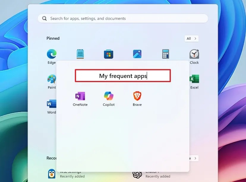 Menu Iniciar alterar nome da pasta