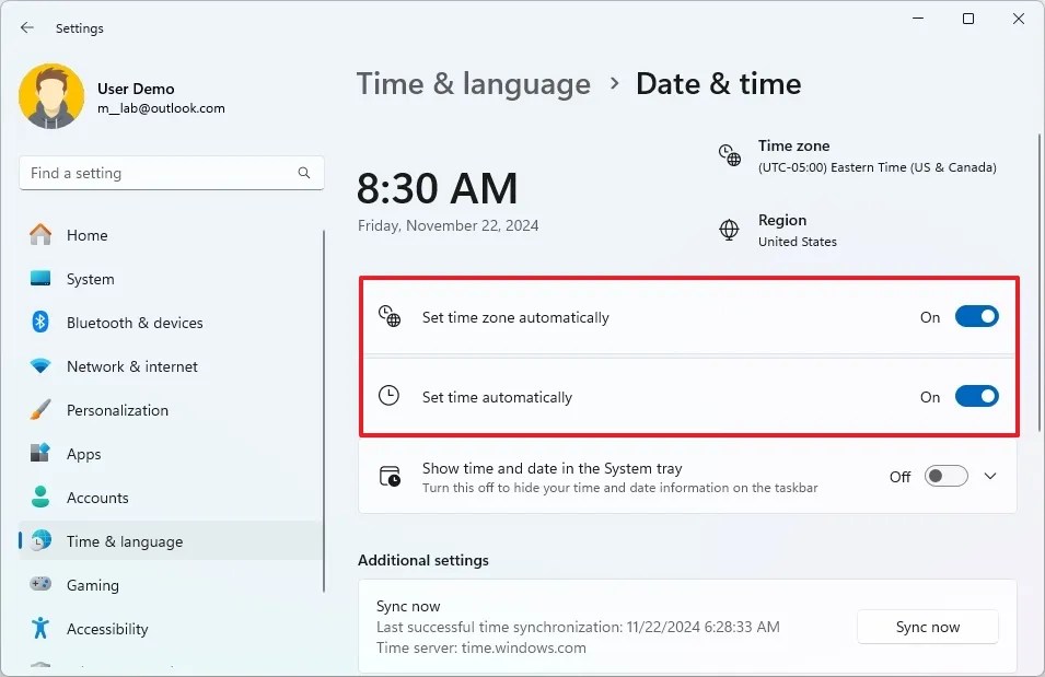 Defina a hora e o fuso horário automaticamente