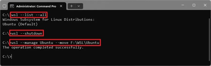 WSL move distro new drive command