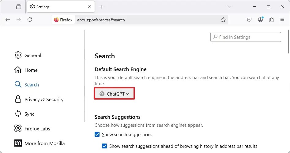 Change default search engine to ChatGPT
