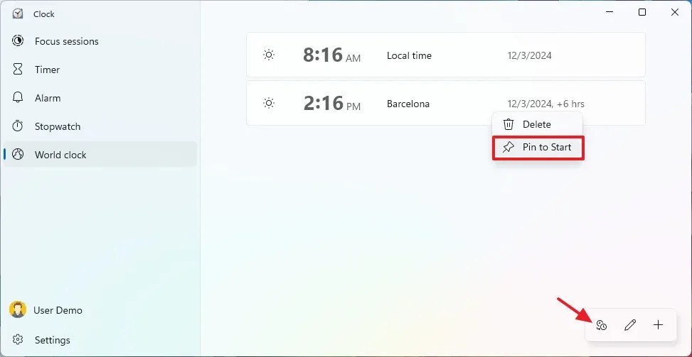 Clock time zone ping to Start