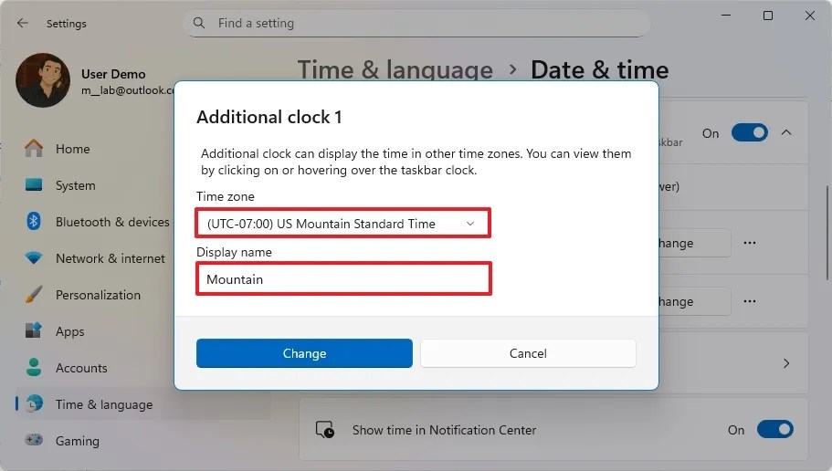 Configure time zone secondary clock
