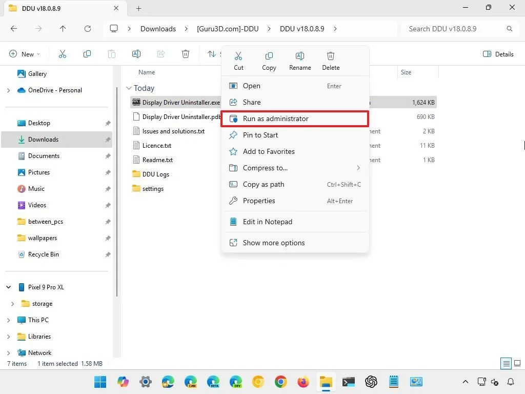 Display Driver Uninstaller run as admin