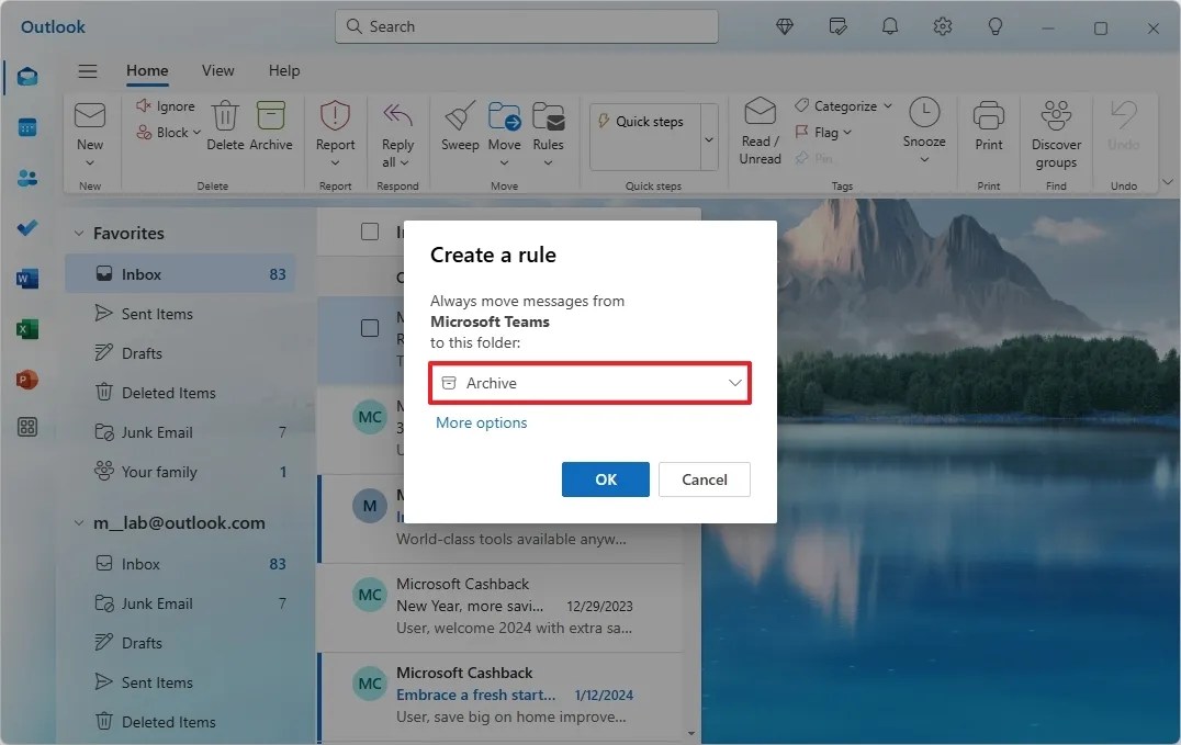 Outlook create quick rule