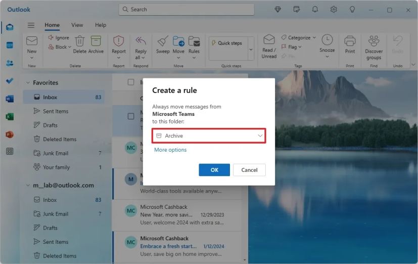 Outlook create quick rule