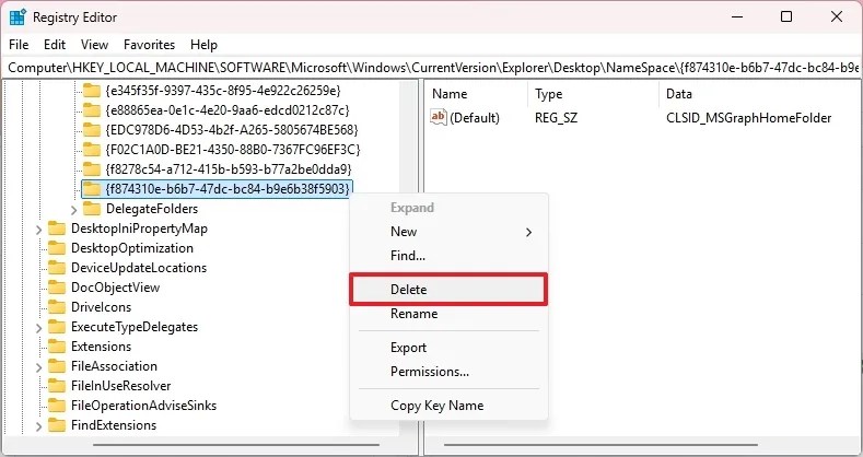 Registry delete NameSpace key