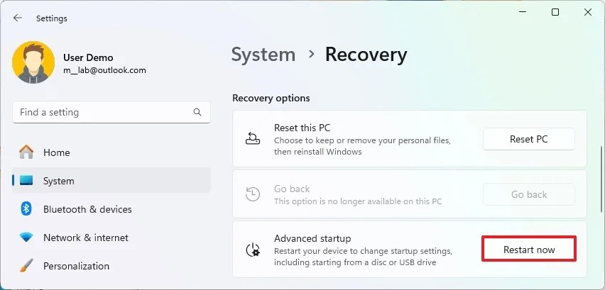 Windows 11 open Advanced startup