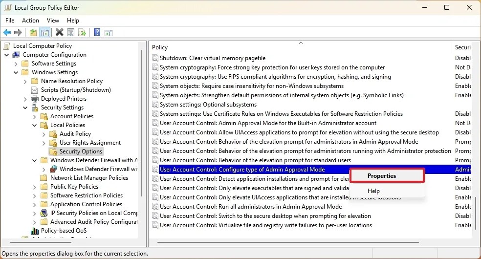 User Account Control: Configure type of Admin Approval Mode