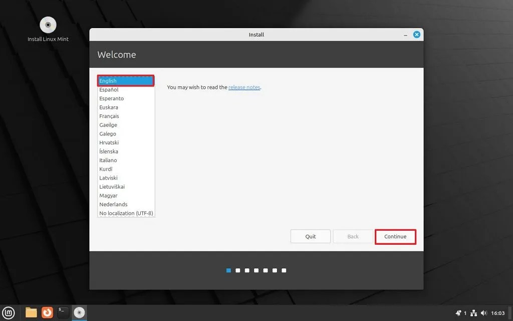 Installation language