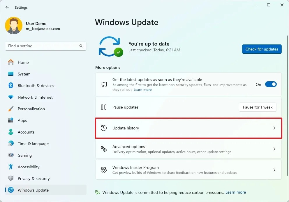 Historial de actualizaciones de Windows 11