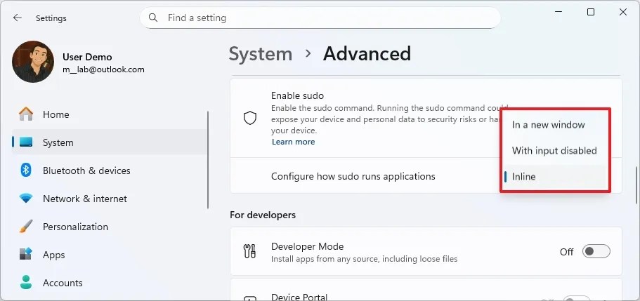 Sudo with Inline option