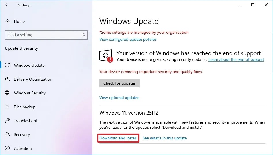 Windows 10 upgrade to Windows 11 25H2