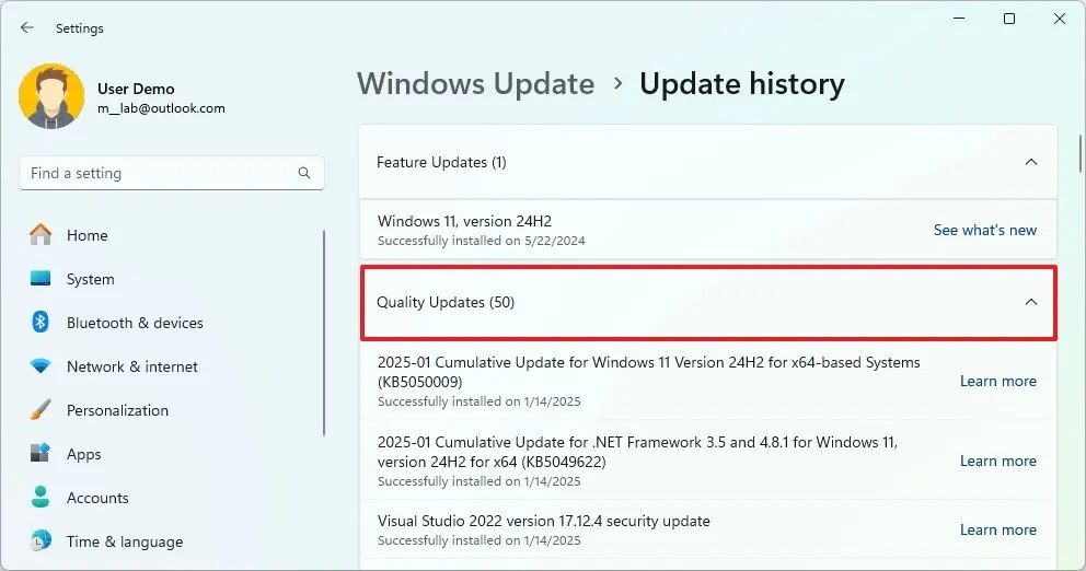 Check update errors on Windows 11