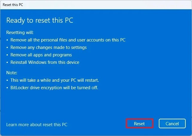 Windows 11 reset removing everything