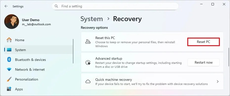 Windows 11 Reset this PC