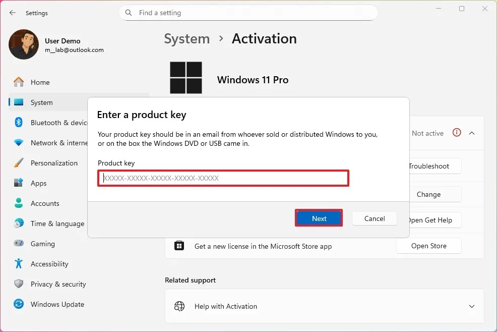Enter Windows 11 product key