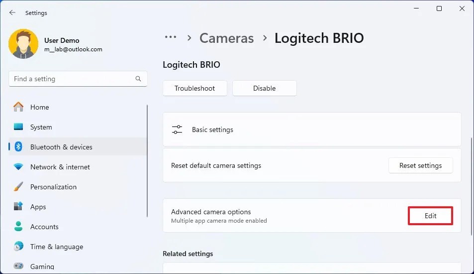 Advanced camera options