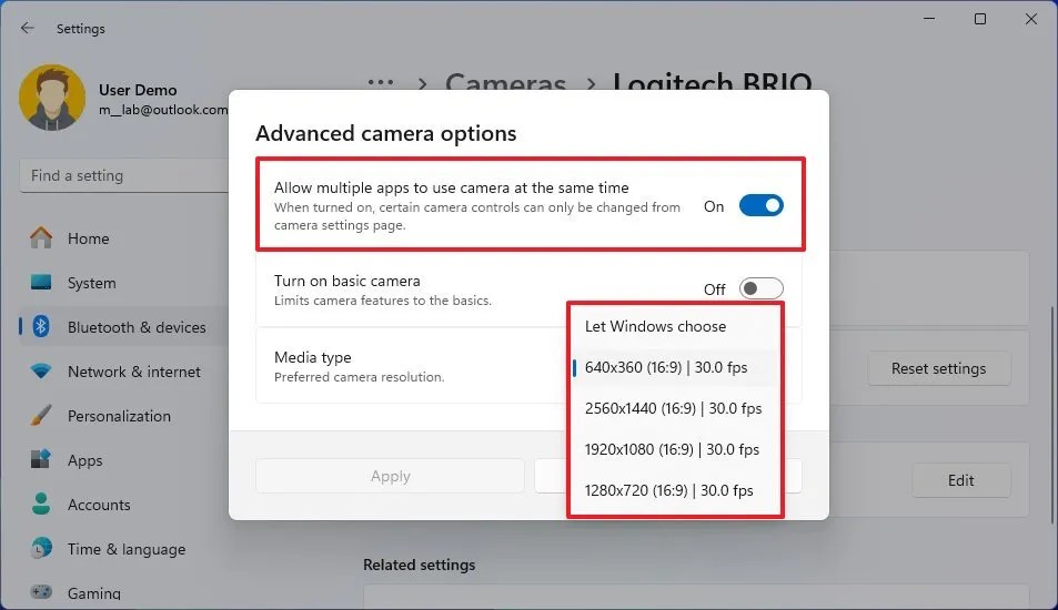 Enable multi-app camera on Windows 11