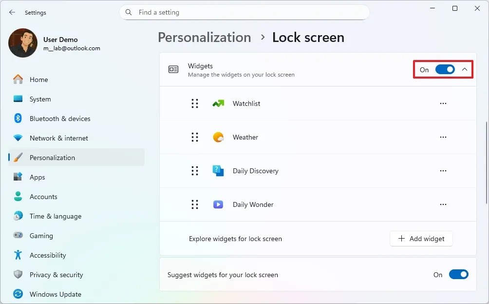 Enable Lock Screen widgets