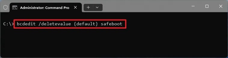 BCDEdit exit Safe mode command