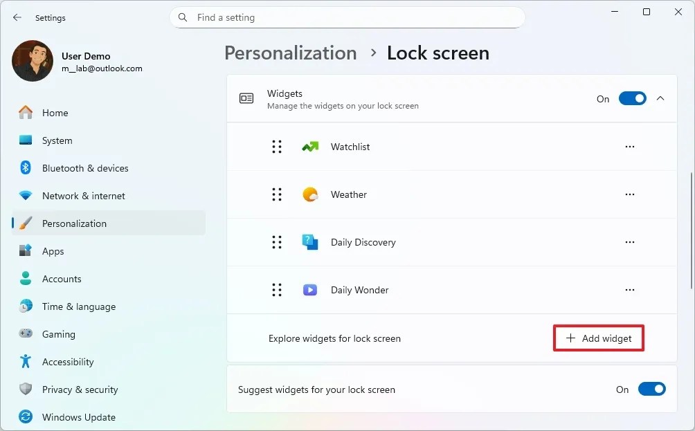 Lock Screen add widget option