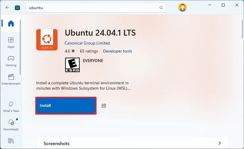 Microsoft Store install Ubuntu