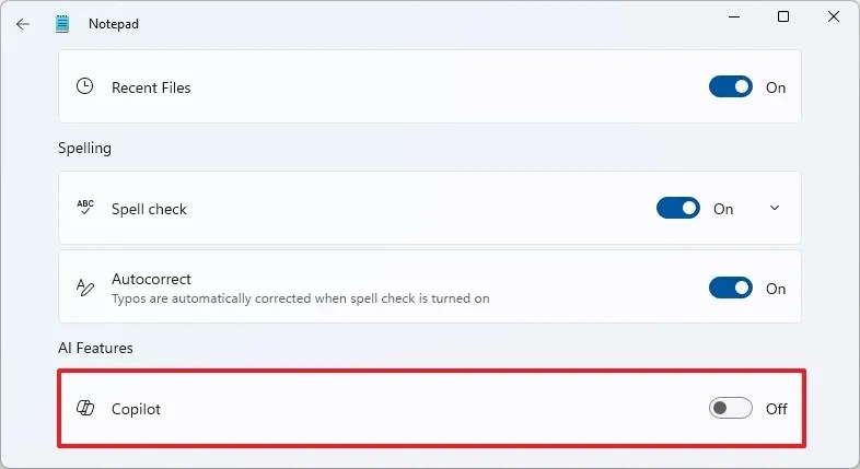 Notepad vô hiệu hóa Copilot AI và MSA