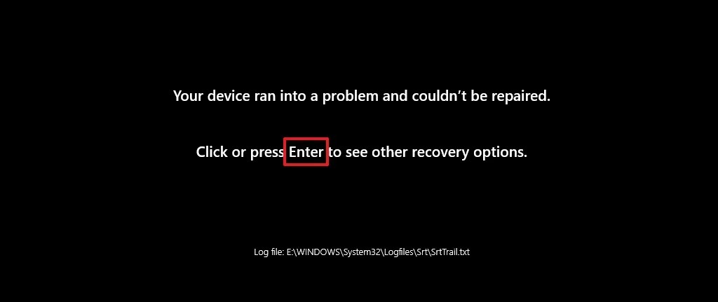 Quick Machine Recovery in WinRE press Enter