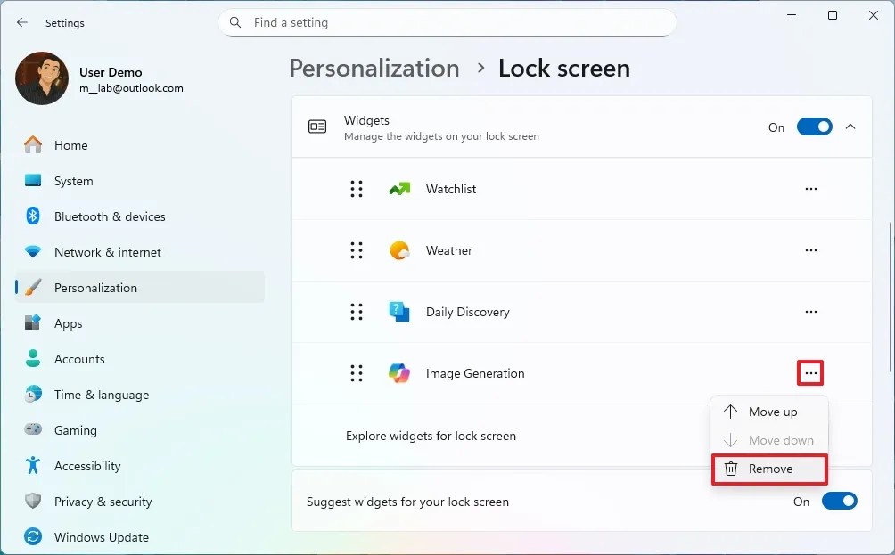 Lock Screen remove widget